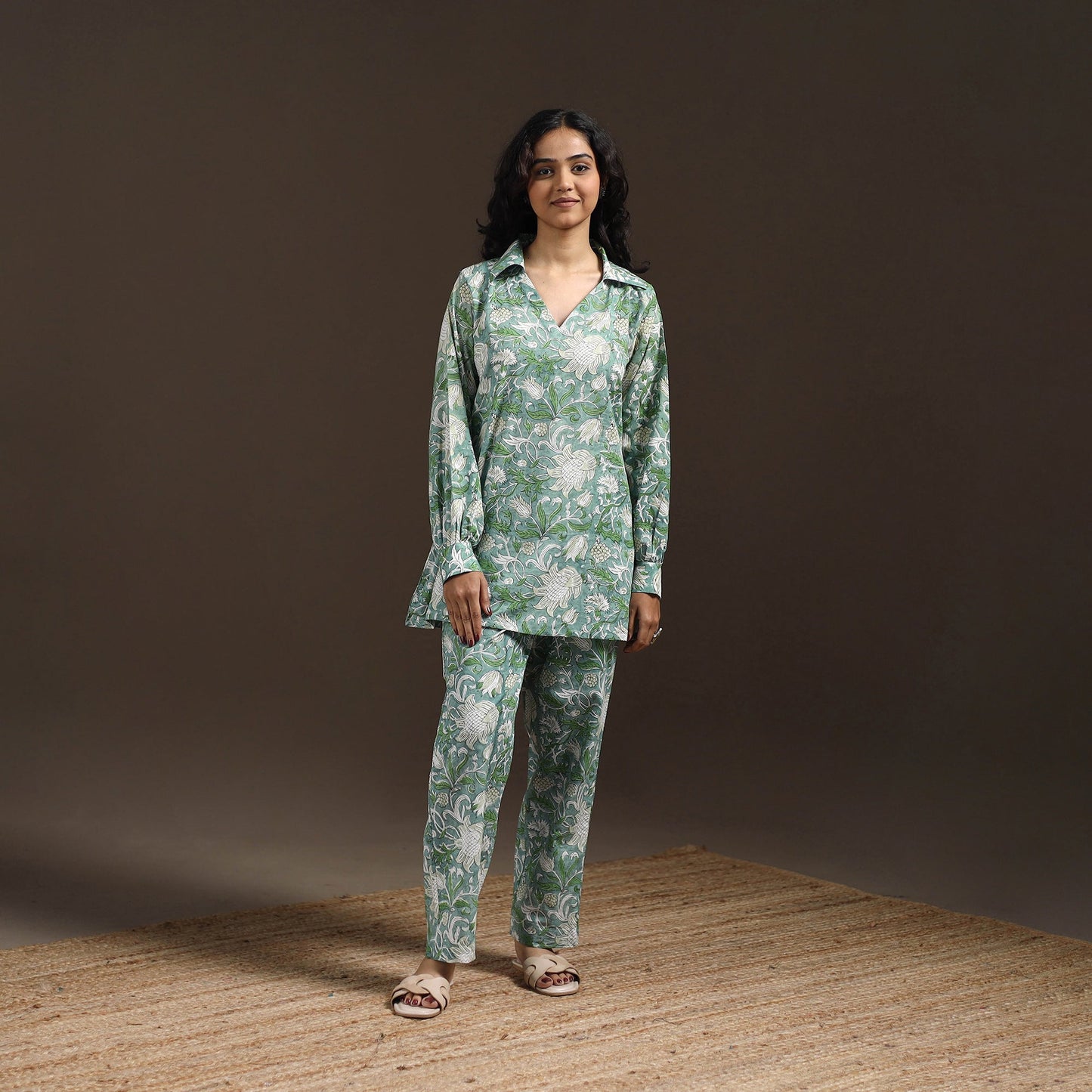 Floral cotton sanganeri co-ord set 19 - handcrafted