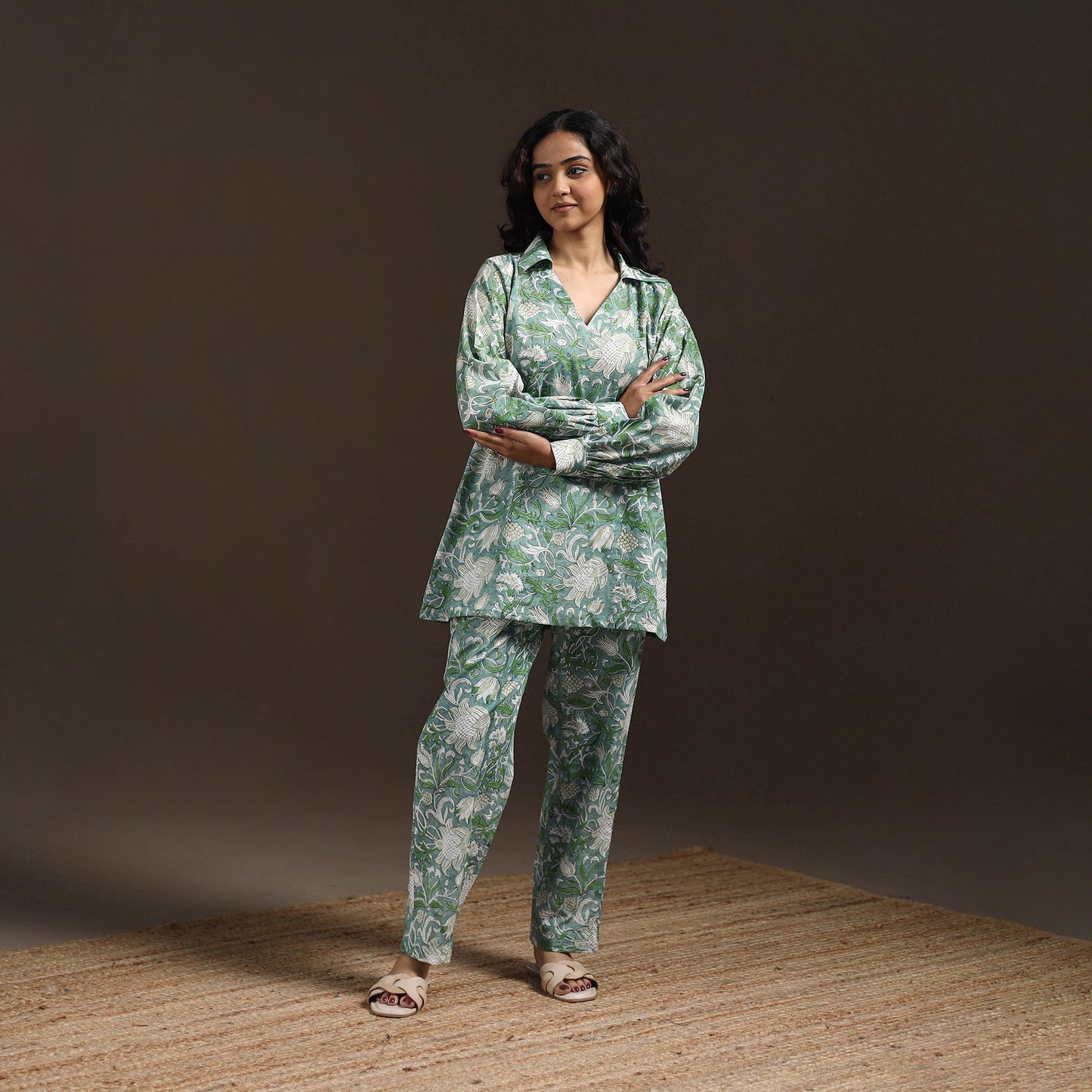 Floral cotton sanganeri co-ord set 19 - handcrafted