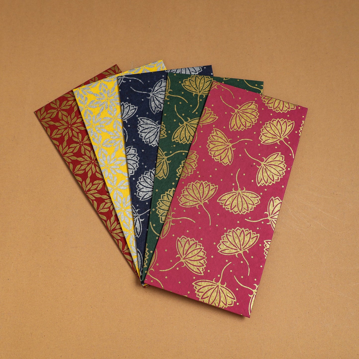 Floral Printed Handcrafted Notecards with Envelopes (Assorted Set of 5)