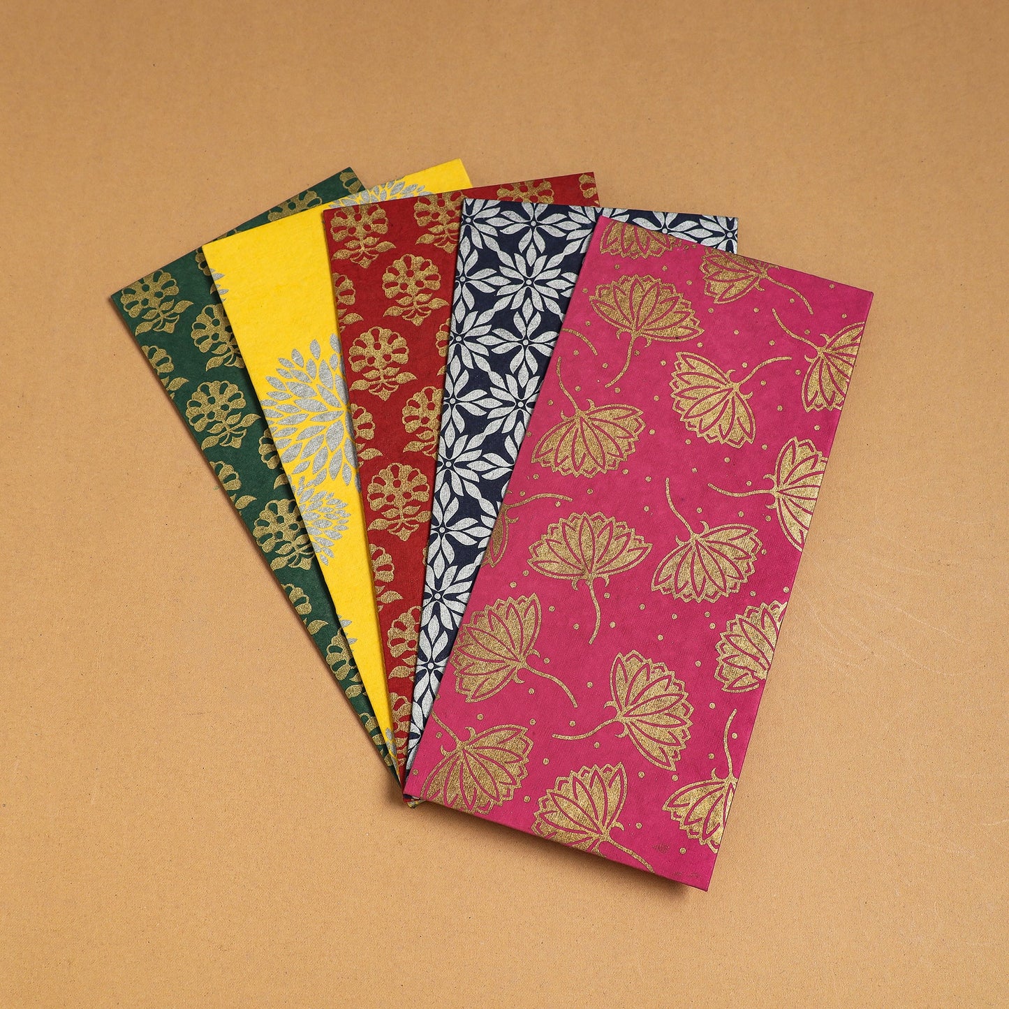 Floral Printed Handcrafted Notecards with Envelopes (Assorted Set of 5)