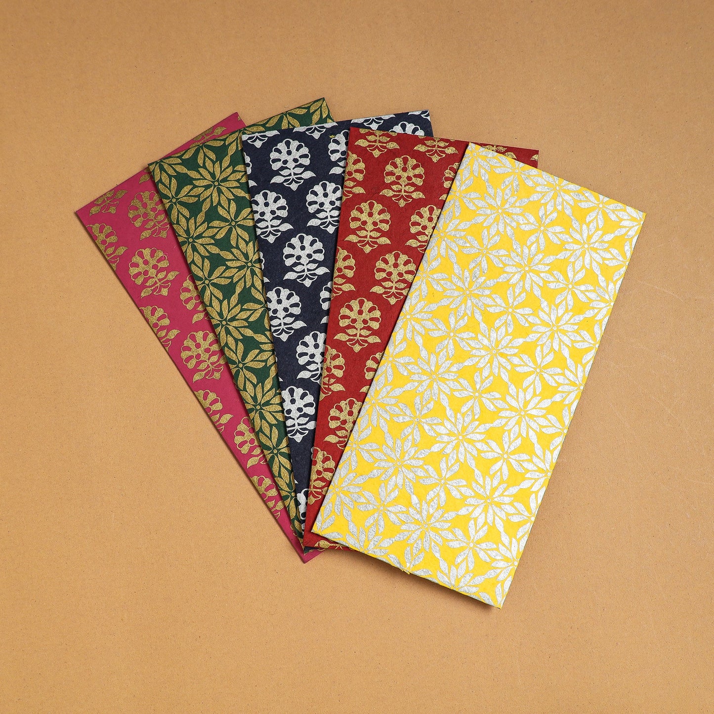 Floral Printed Handcrafted Notecards with Envelopes (Assorted Set of 5)