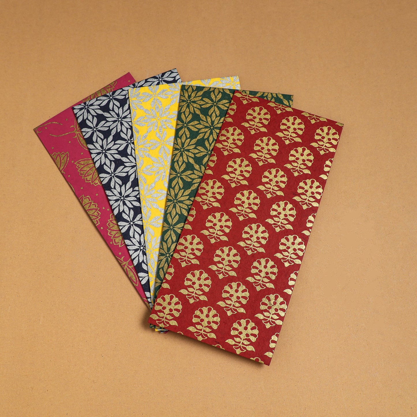 Floral Printed Handcrafted Notecards with Envelopes (Assorted Set of 5)