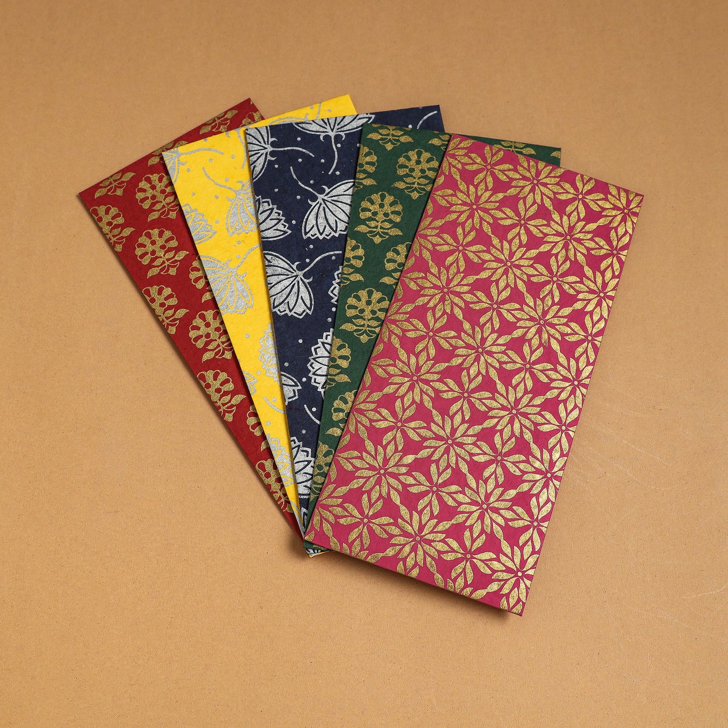 Floral Printed Handcrafted Notecards with Envelopes (Assorted Set of 5)