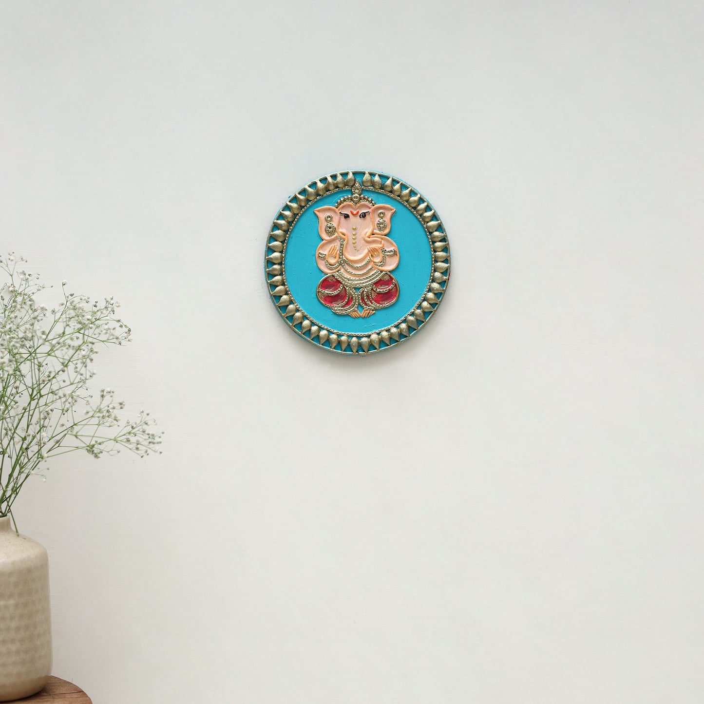 Ganesha - handpainted clay art wall frame 09 - handcrafted