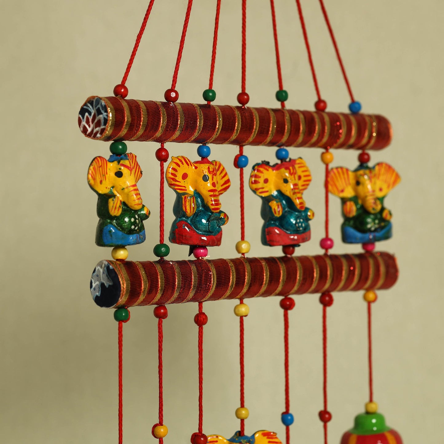 Ganesha - handpainted wooden decorative bell hanging 29