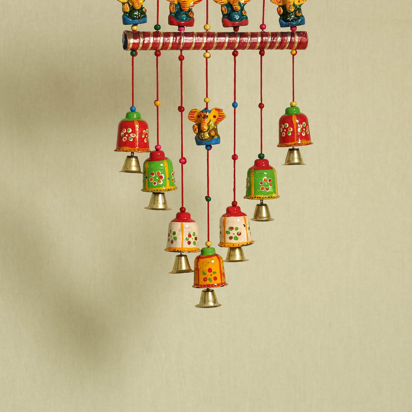 Ganesha - handpainted wooden decorative bell hanging 29