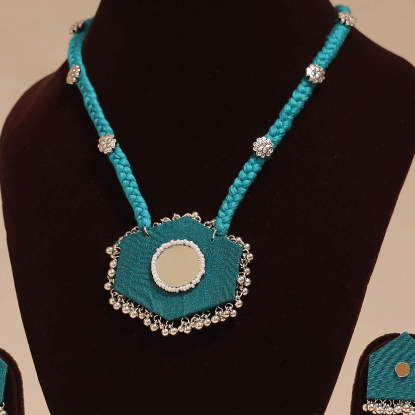 Ghungroo mirror work fabart necklace set 02 - handcrafted
