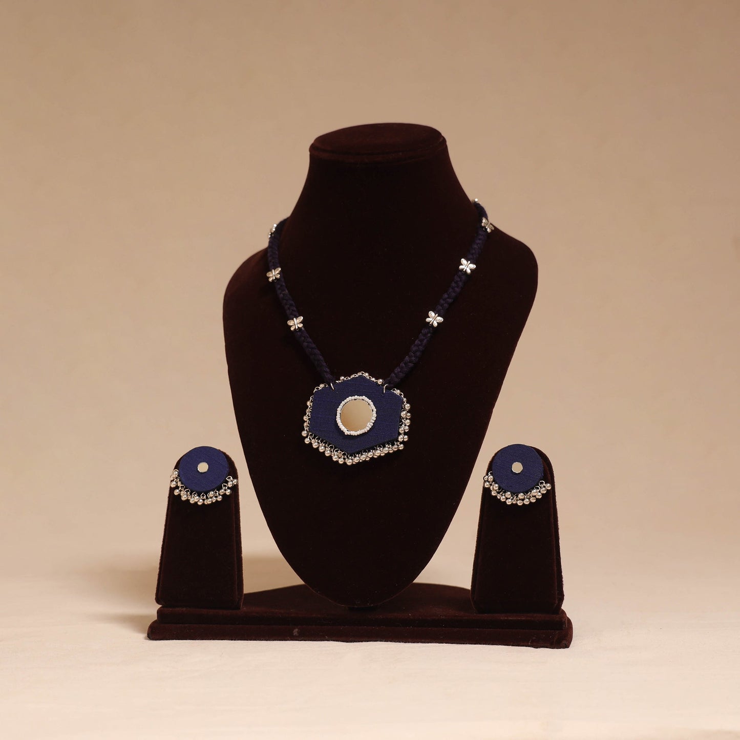Ghungroo mirror work fabart necklace set 04 - handcrafted