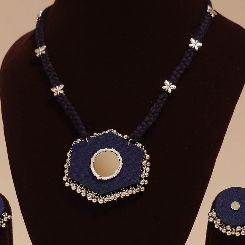Ghungroo mirror work fabart necklace set 04 - handcrafted