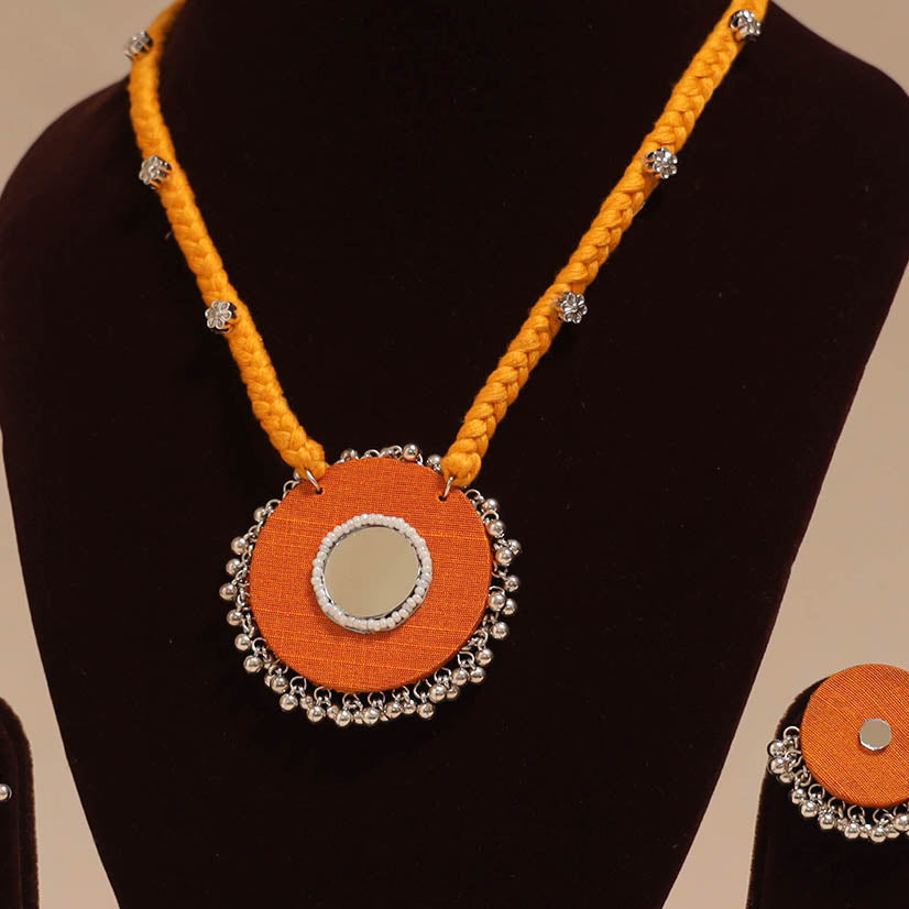 Ghungroo mirror work fabart necklace set 10 - handcrafted