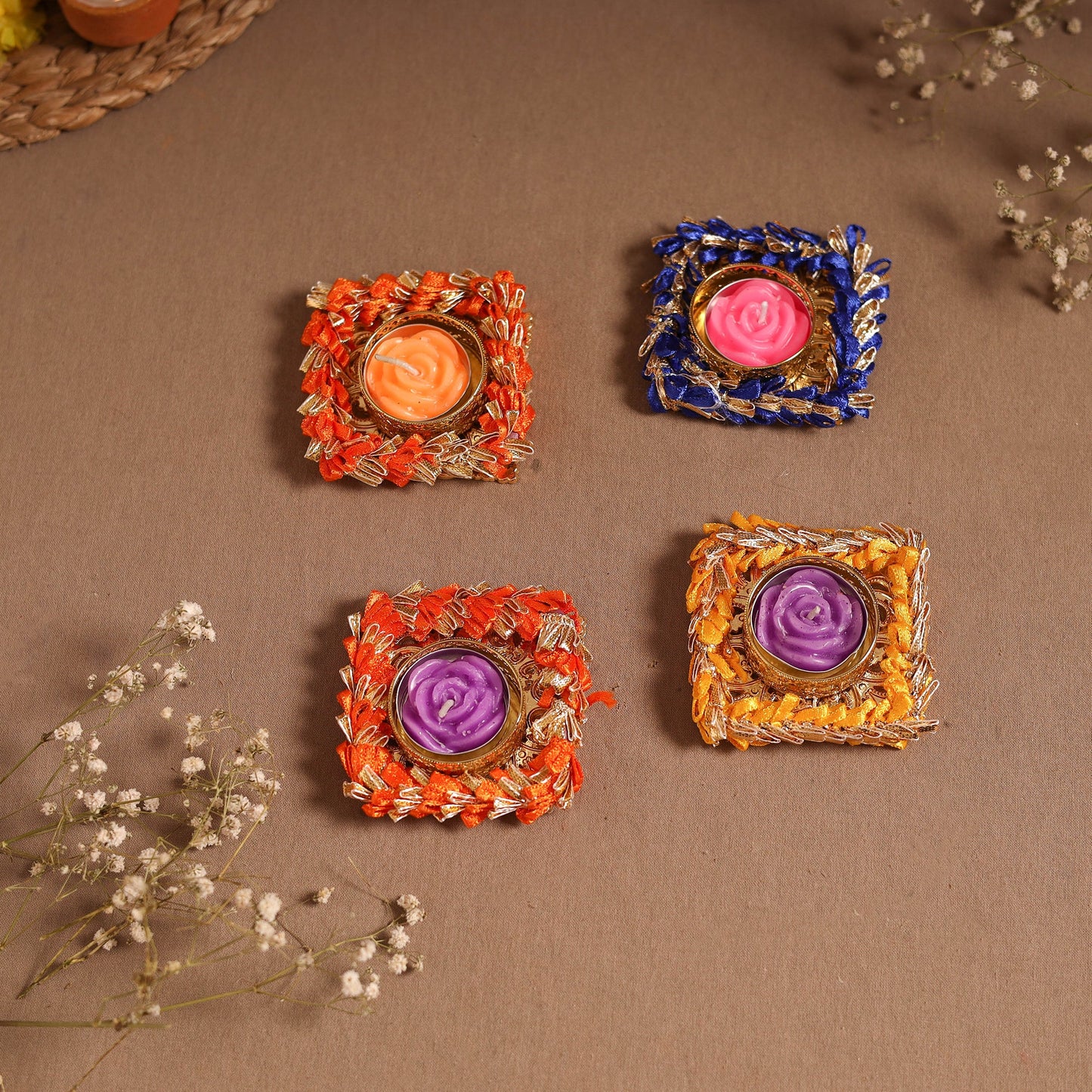 Gota work tealight candle holder (set of 4) 17 - handcrafted