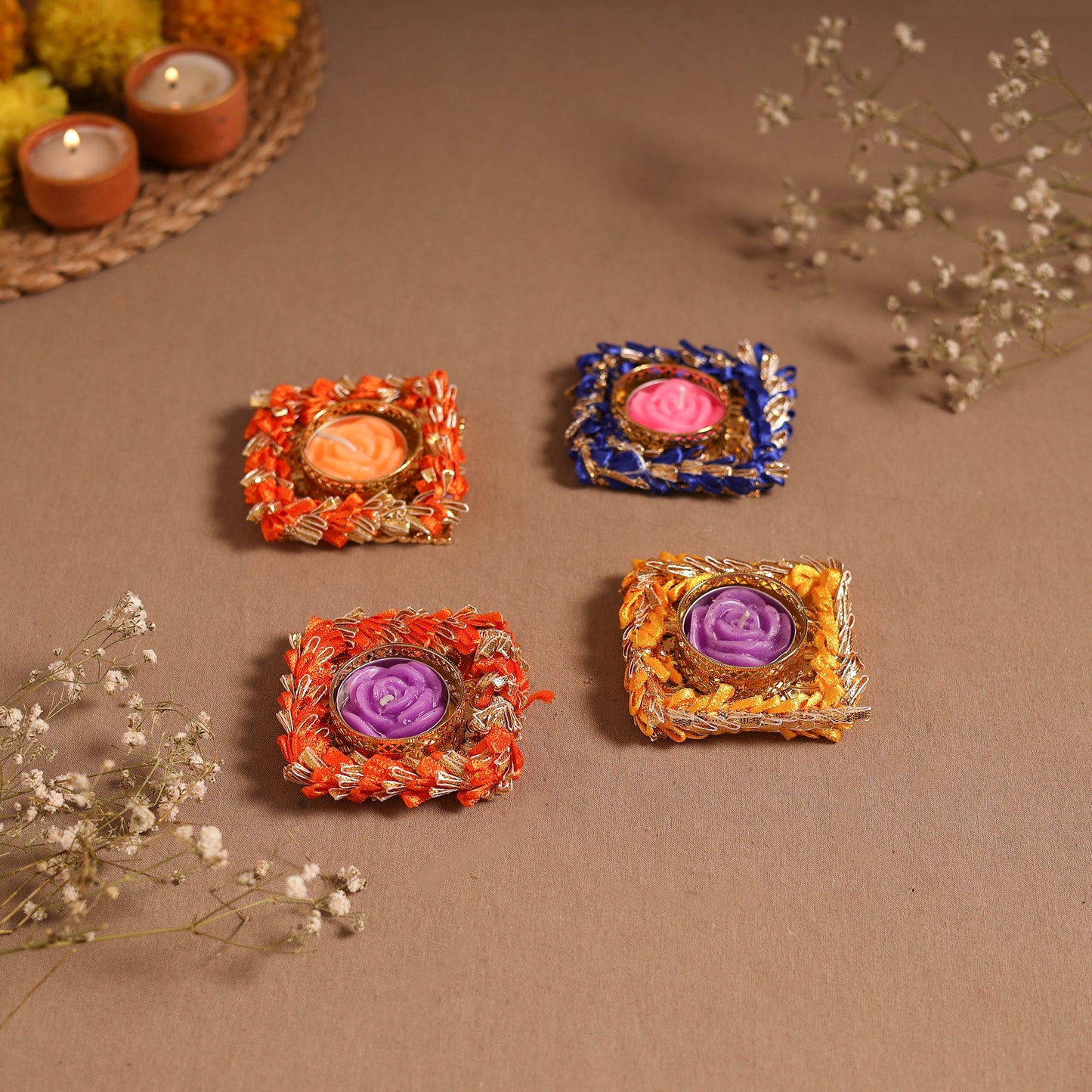 Gota work tealight candle holder (set of 4) 17 - handcrafted