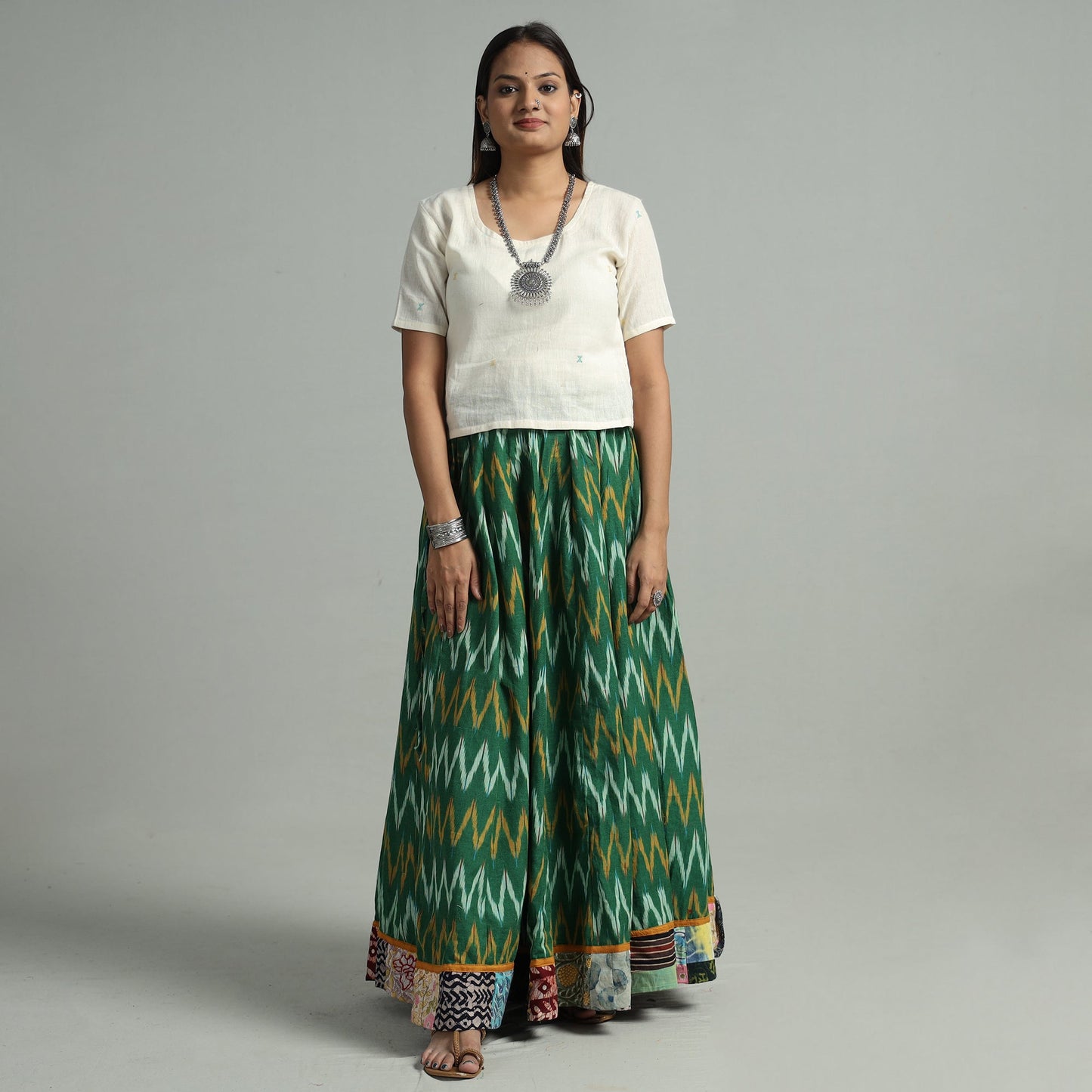 Green - 24 kali cotton pochampally ikat skirt 11