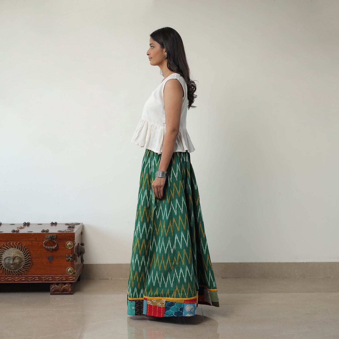 Green - 24 kali cotton pochampally ikat skirt01