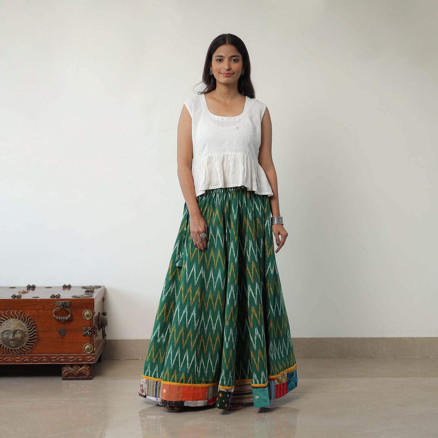 Green - 24 kali cotton pochampally ikat skirt01