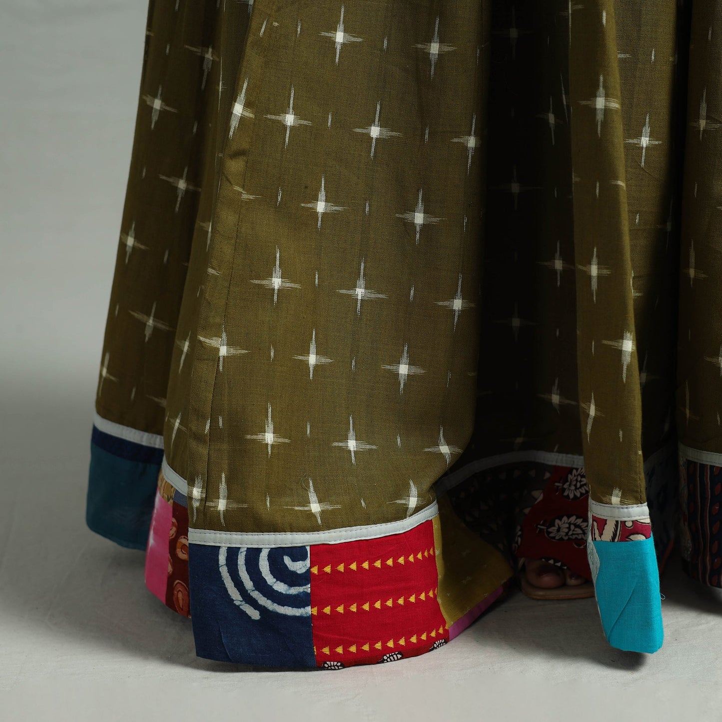 Green - 24 kali patchwork cotton pochampally ikat skirt 33