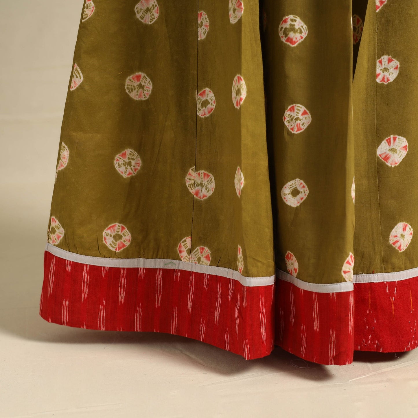 24 Kali Green Patchwork Cotton Long Shibori Tie-Dye Skirt