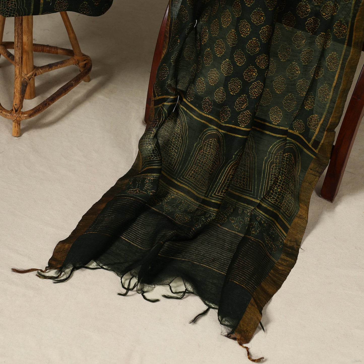 Green - 2pc Block Print Natural Dyed Unstitched Ajrakh Dress Material