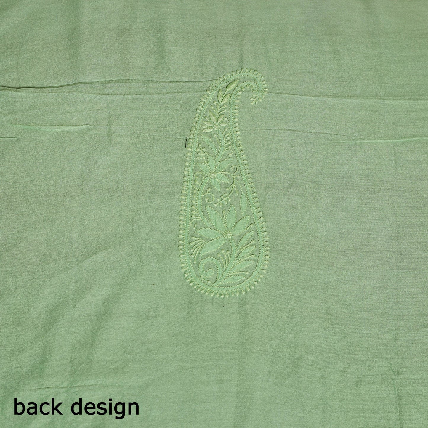 2pc Green Hand Embroidery Chanderi Silk Chikankari Dress Material