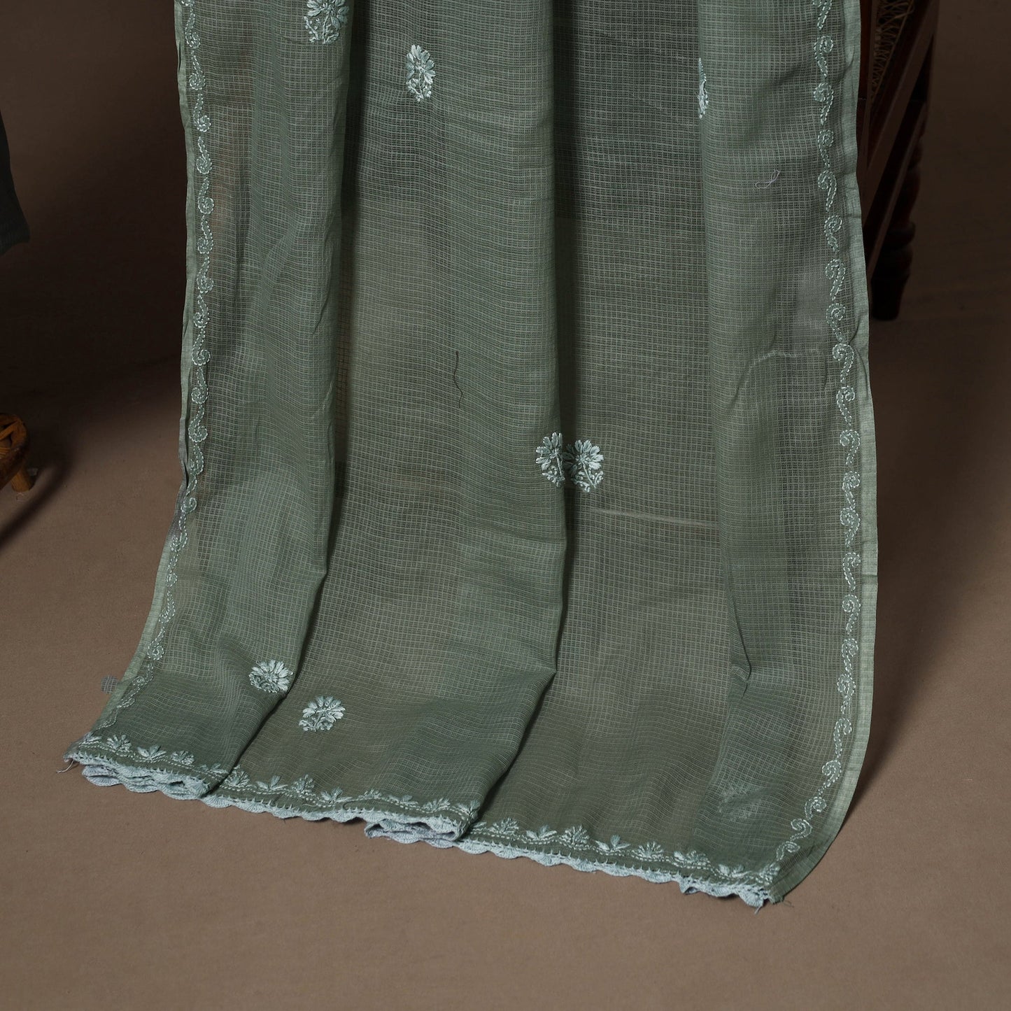 Green - 2pc kota doria cotton unstitched lucknow chikankari