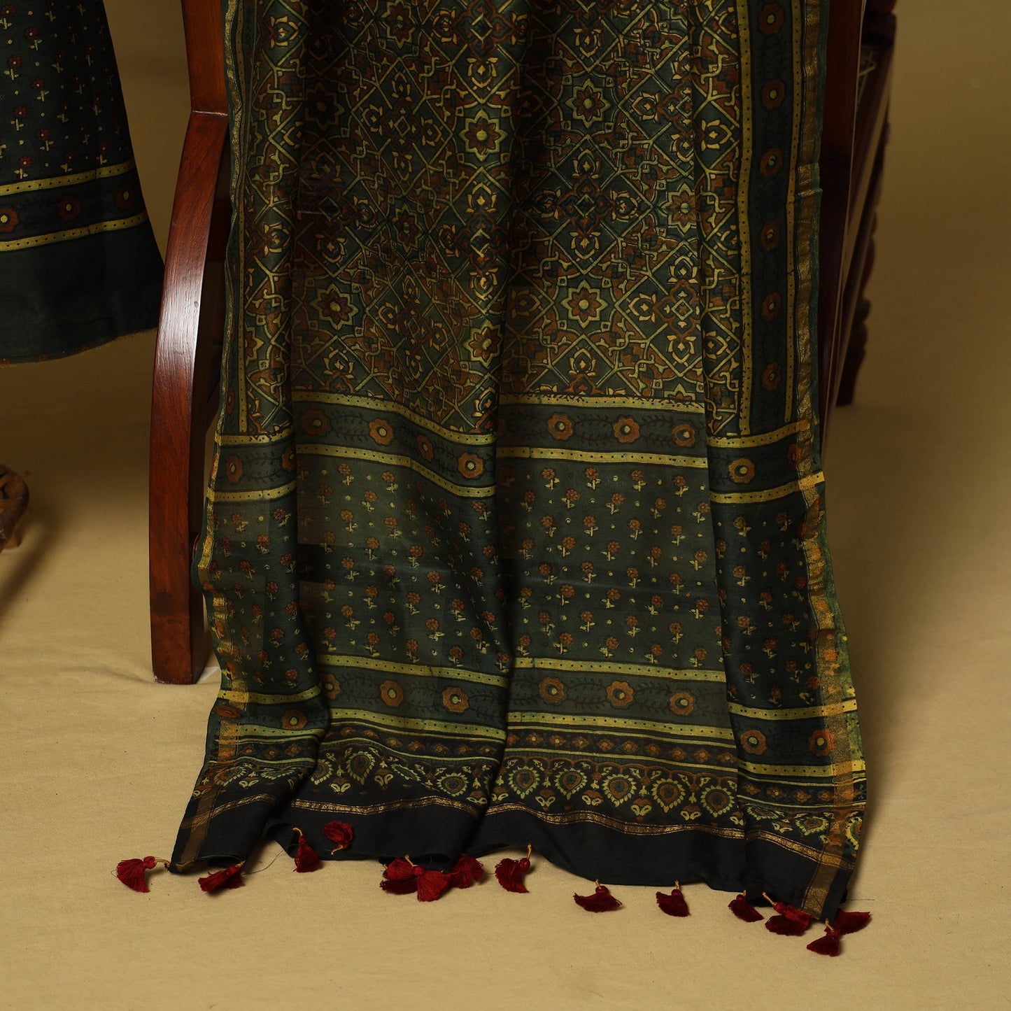 Green - 2pc natural dyed printed unstitched dress material