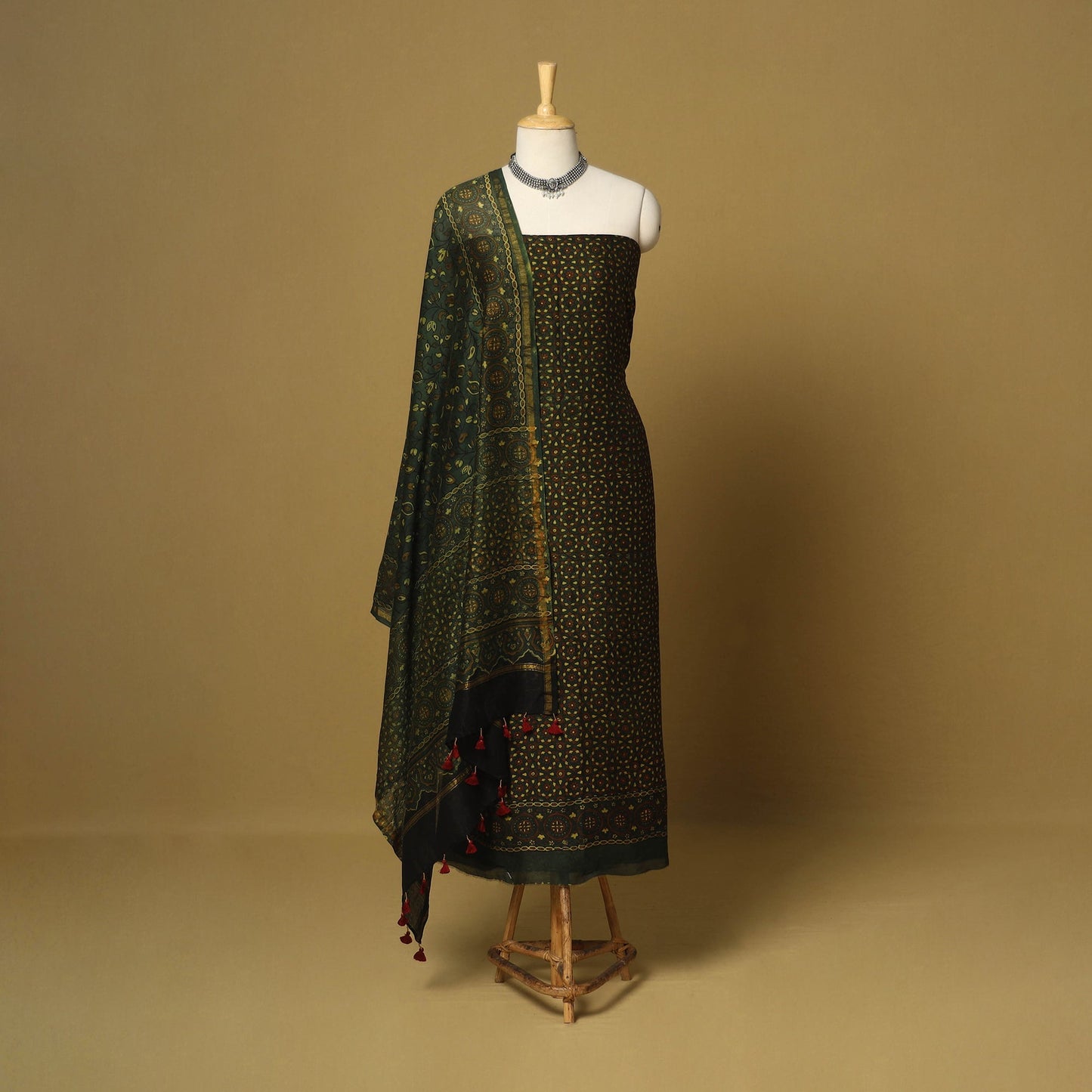 Green - 2pc natural dyed printed unstitched dress material