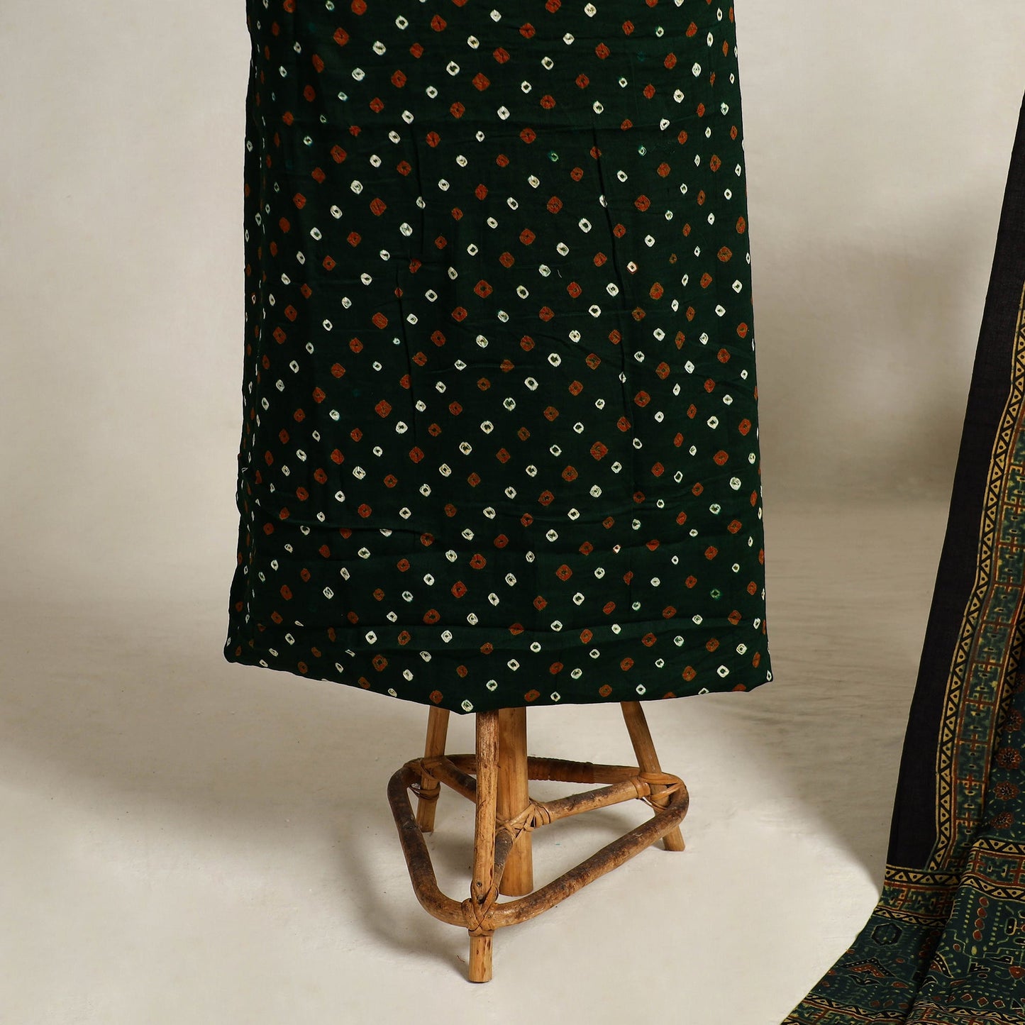 Green 2pc Tie-Dye Cotton Bandhani Kurta with Ajrakh Dupatta
