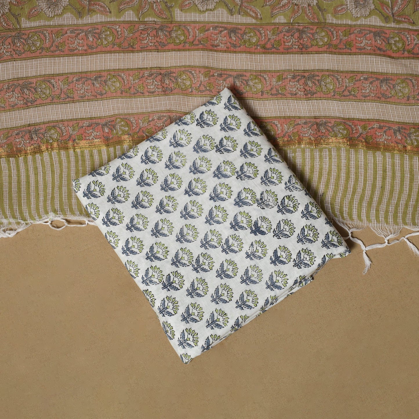 3pc kota doria cotton sanganeri unstitched dress material