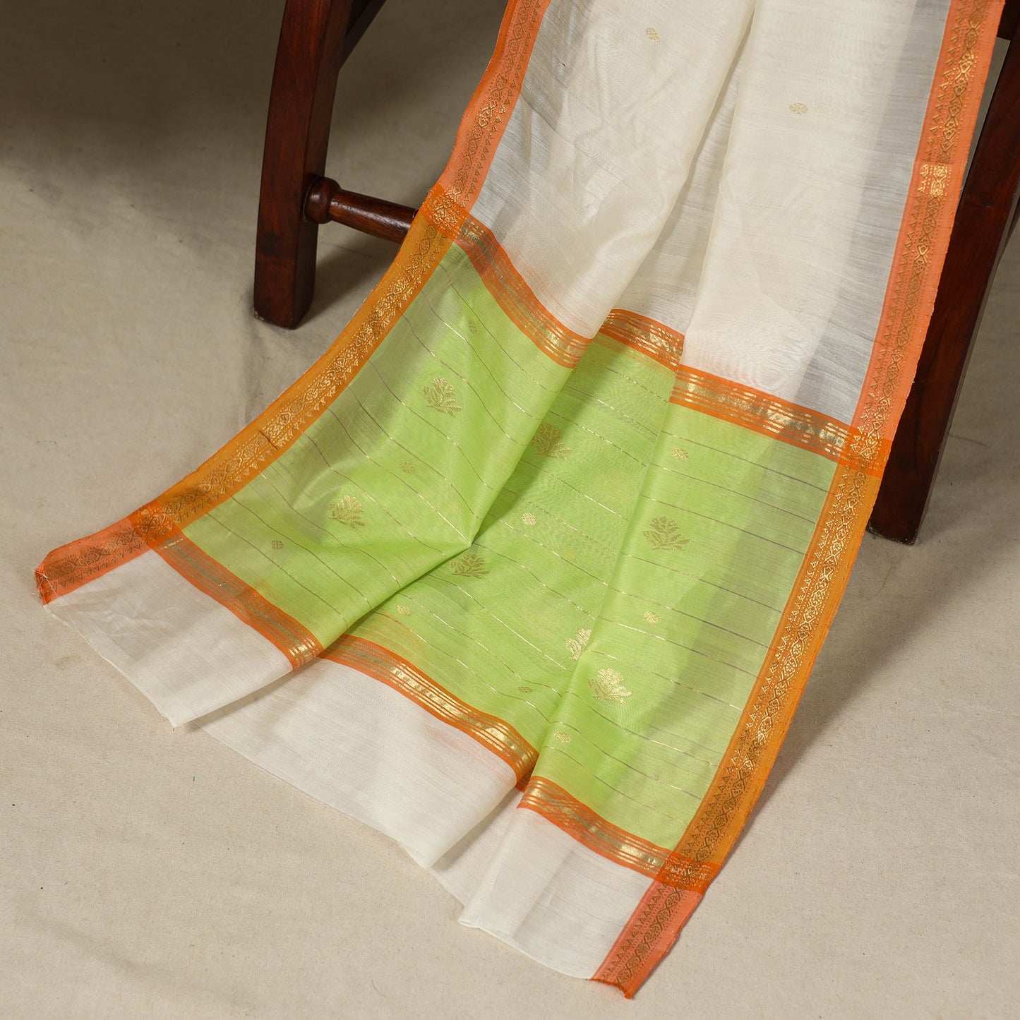 Green - 3pc Handloom Nakshi Zari Unstitched Chanderi Silk Dress Material