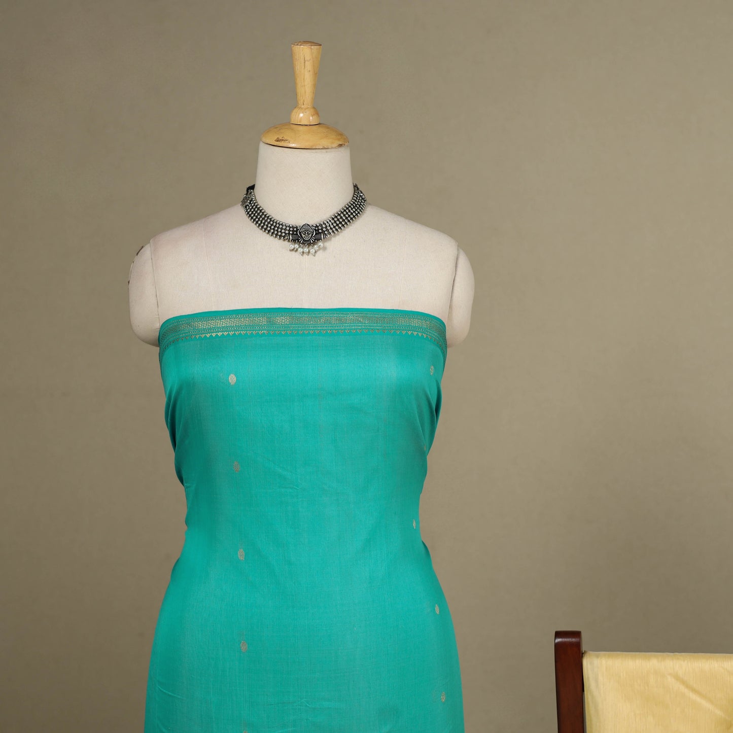 Green - 3pc Handloom Nakshi Zari Unstitched Chanderi Silk Dress Material