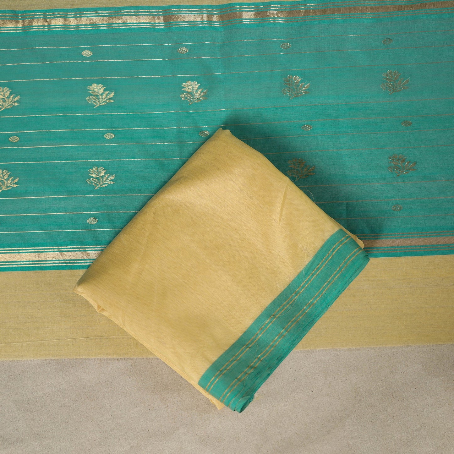 Green - 3pc Handloom Nakshi Zari Unstitched Chanderi Silk Dress Material