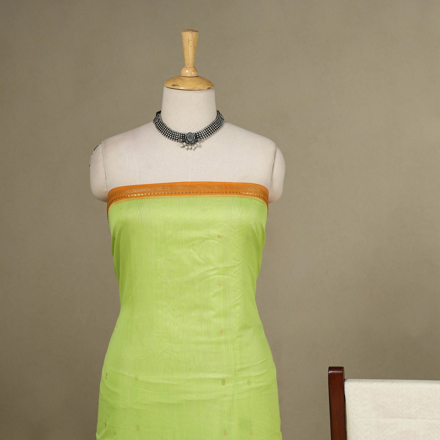 Green - 3pc Handloom Nakshi Zari Unstitched Chanderi Silk Dress Material