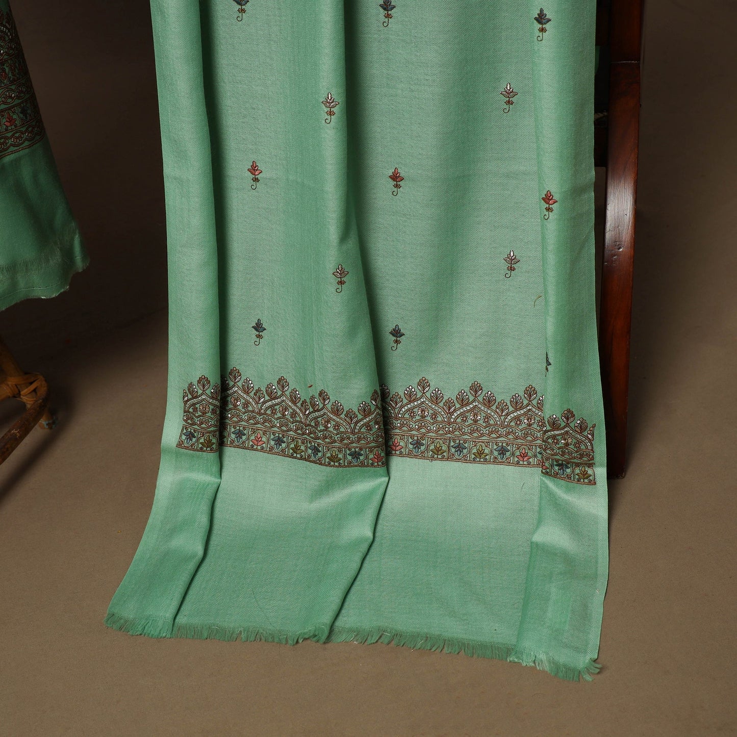 Green - 3pc heavy hand embroidered work merino wool