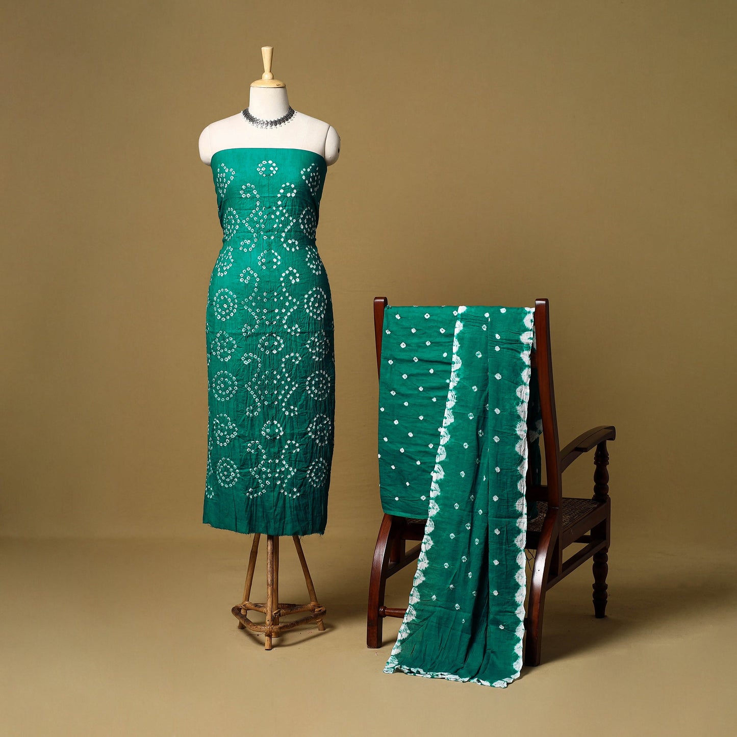 3pc kutch tie-dye satin cotton unstitched bandhani dress
