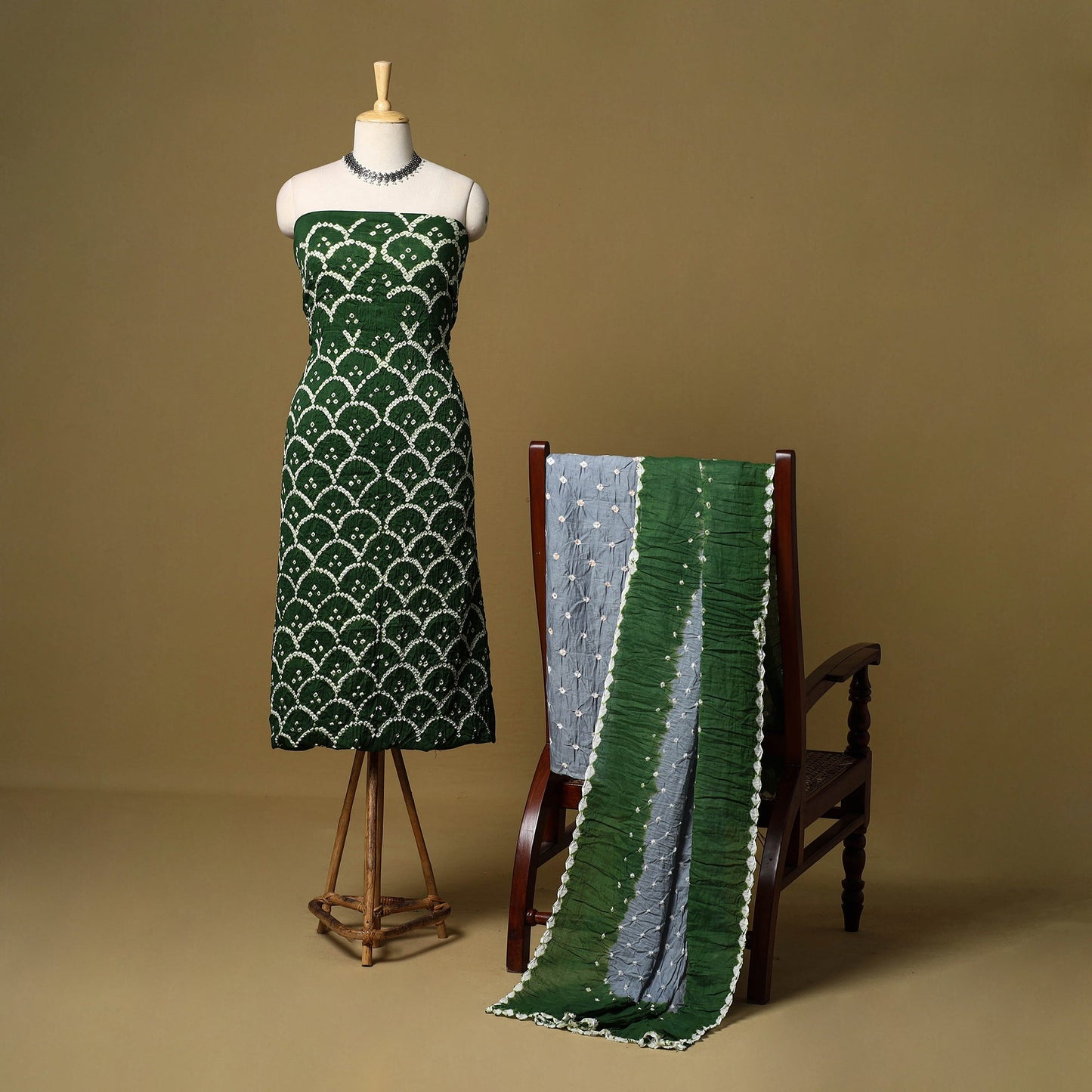 3pc kutch tie-dye satin cotton unstitched bandhani dress