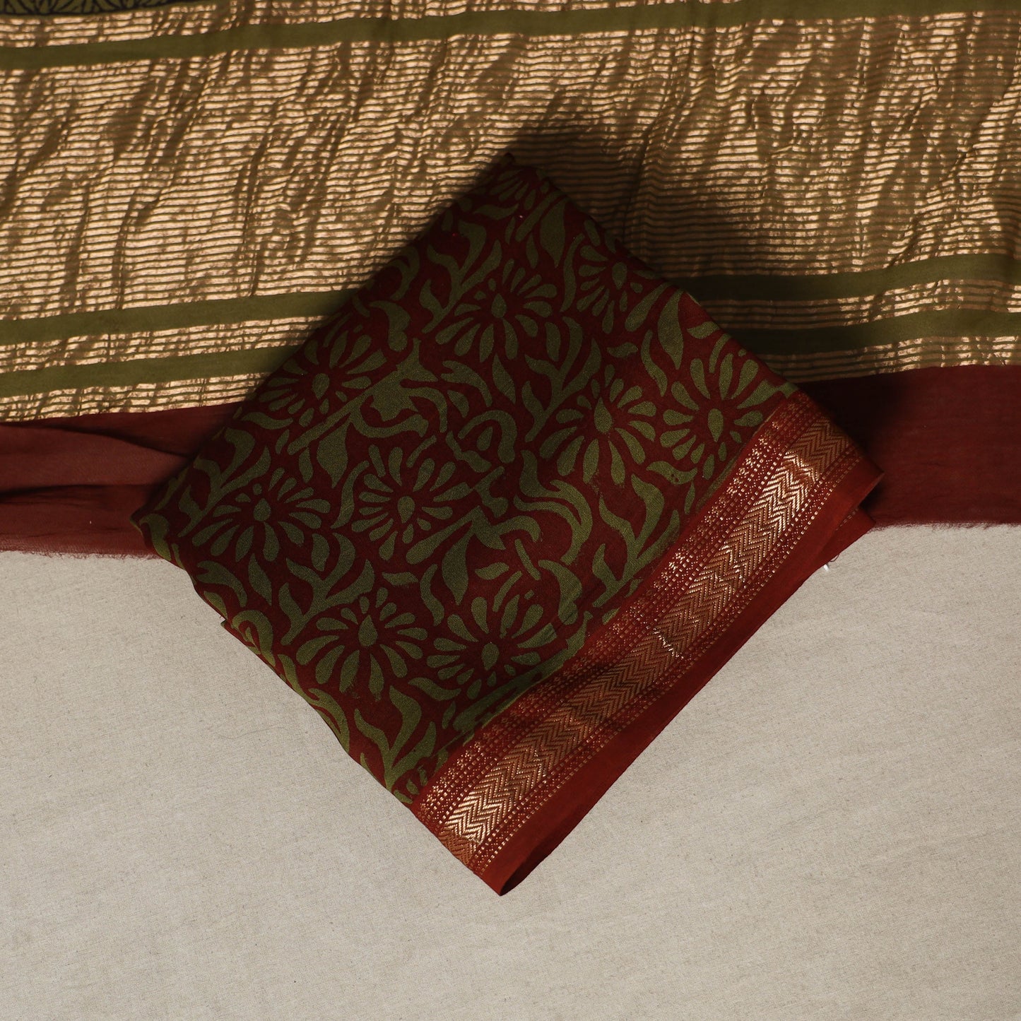 Green - 3pc maheshwari silk unstitched bagh dress material