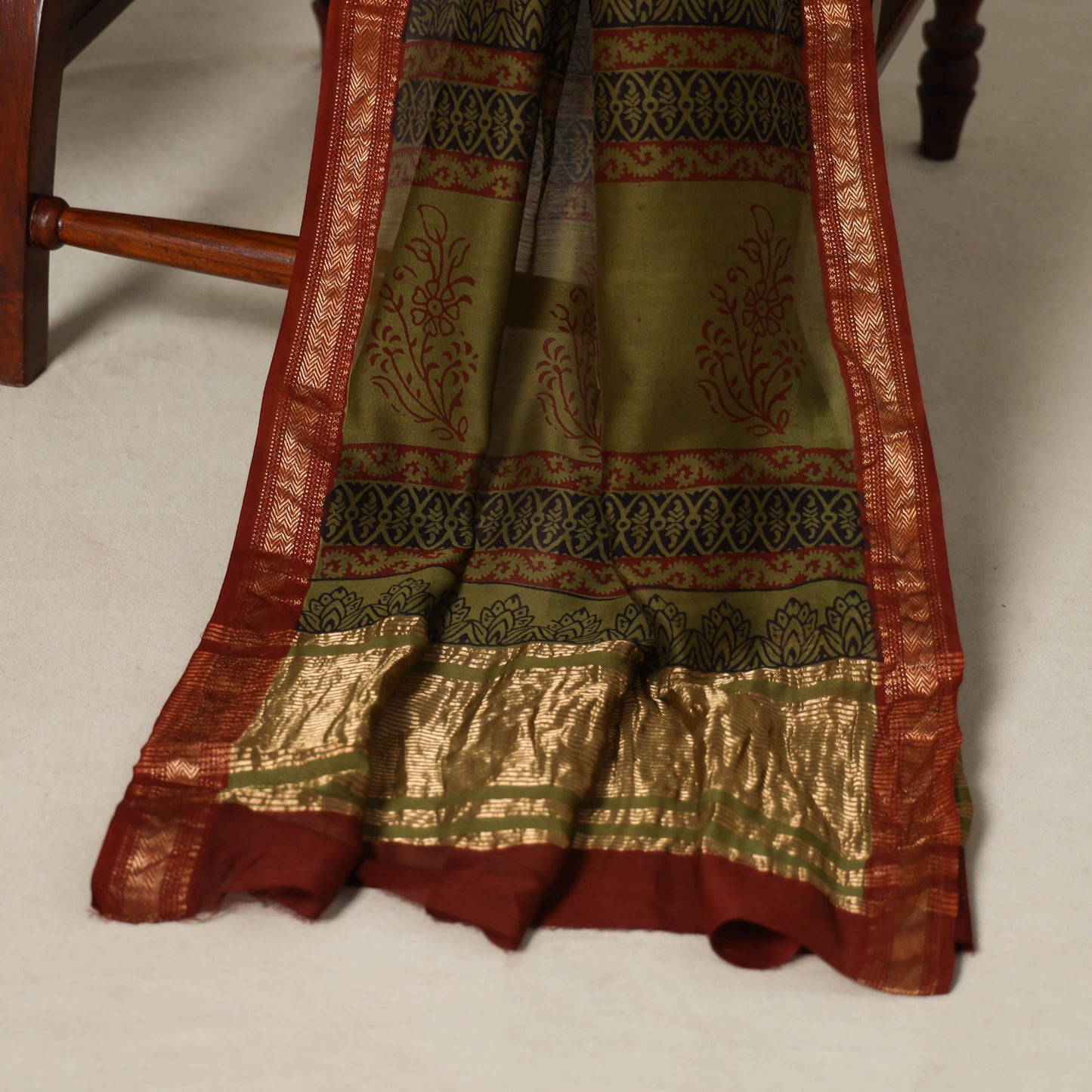 Green - 3pc maheshwari silk unstitched bagh dress material