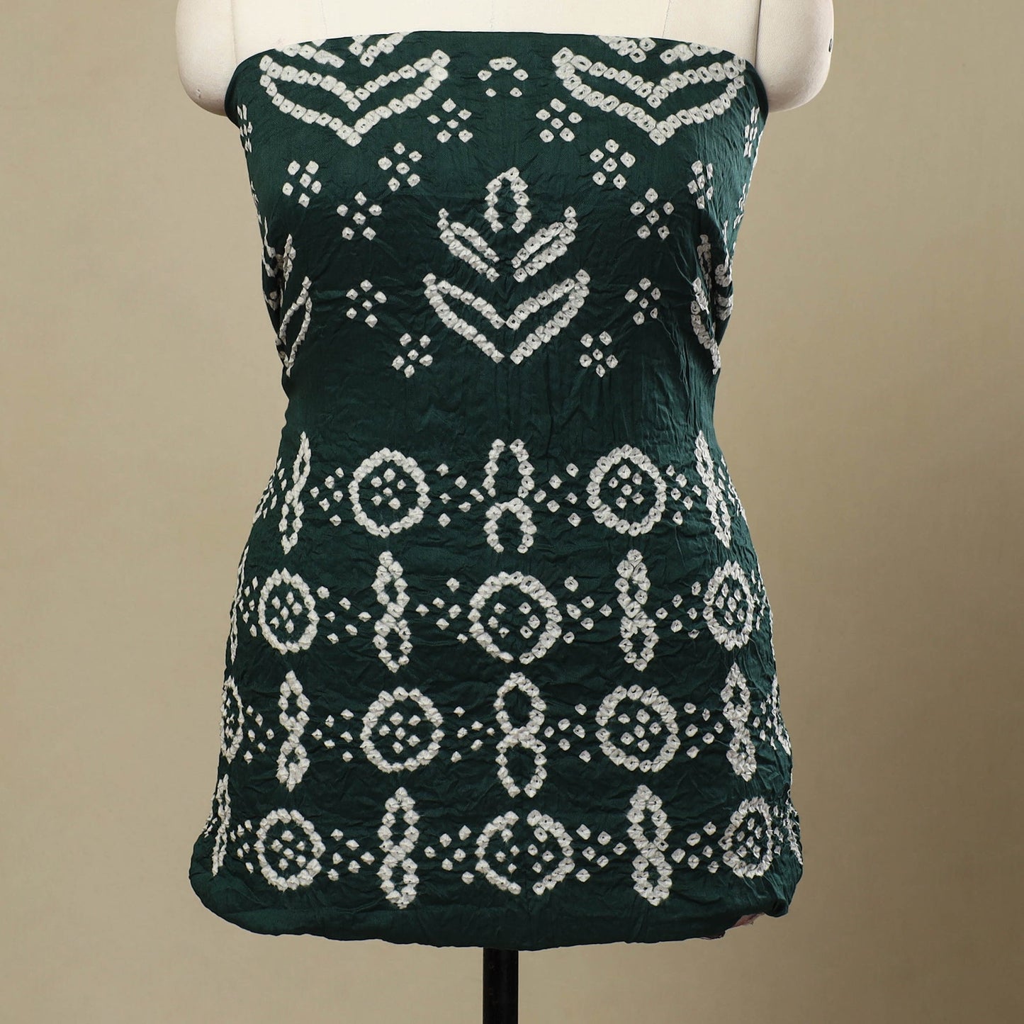 Buy 3pc Tie & Dye Satin Cotton Green Bandhani Dress Material