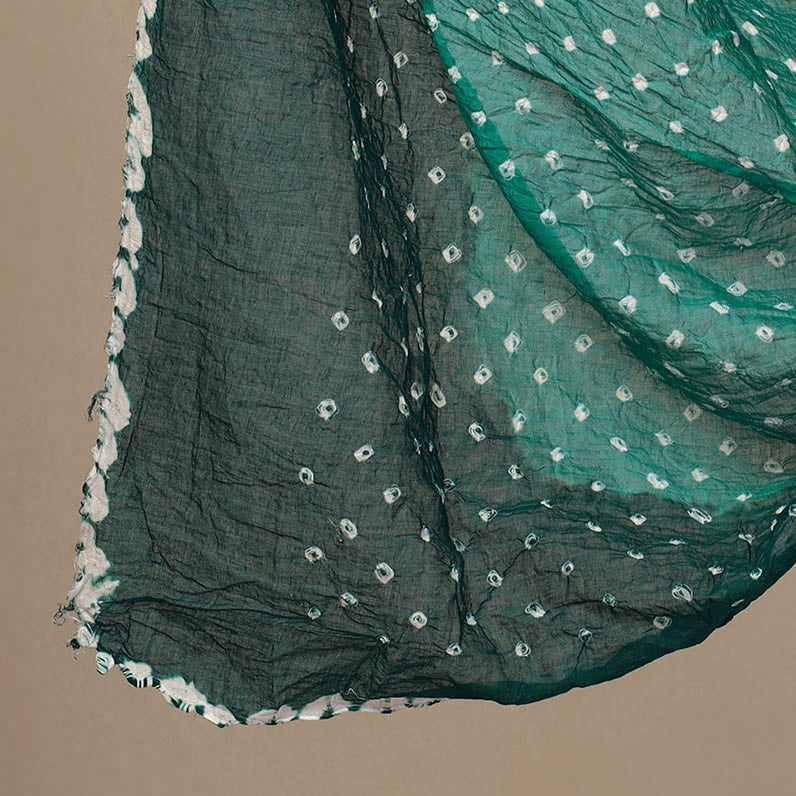 Green 3pc Tie & Dye Satin Cotton Bandhani Dress Material