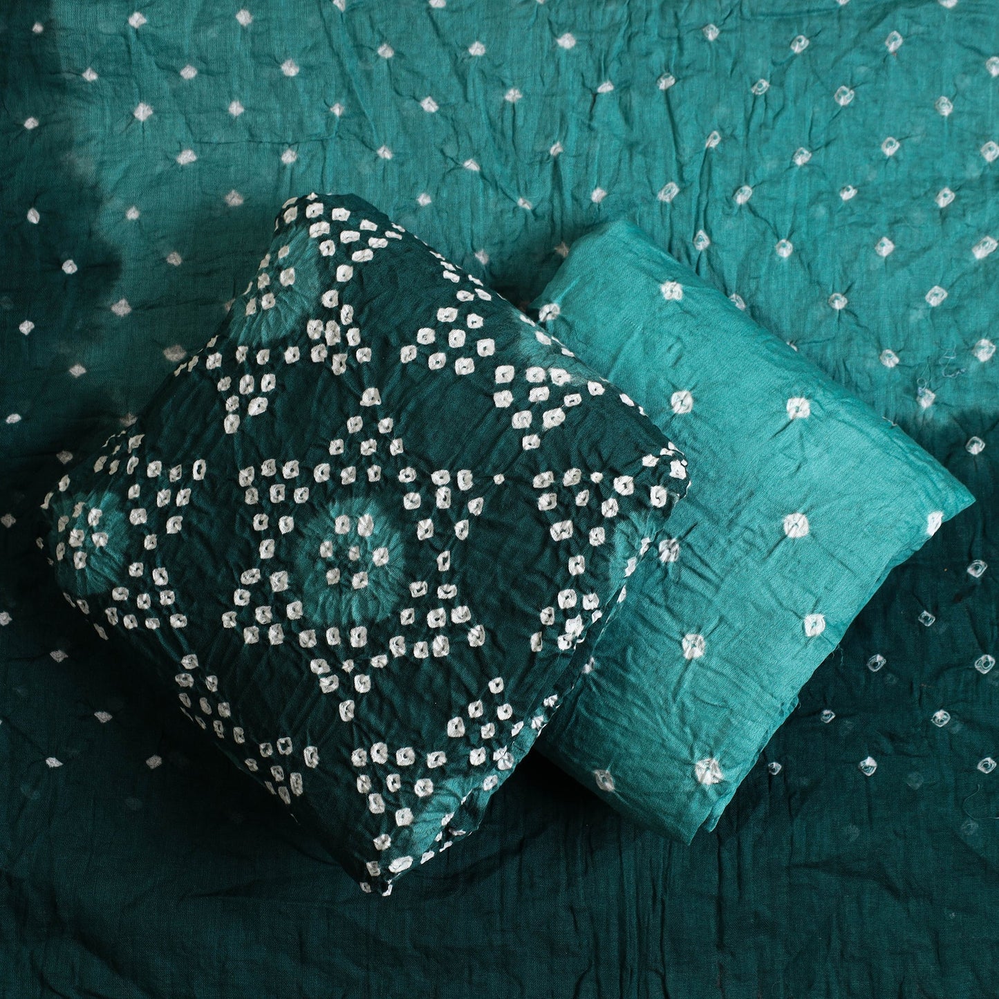 Buy 3pc Tie & Dye Satin Cotton Bandhani Dress Material