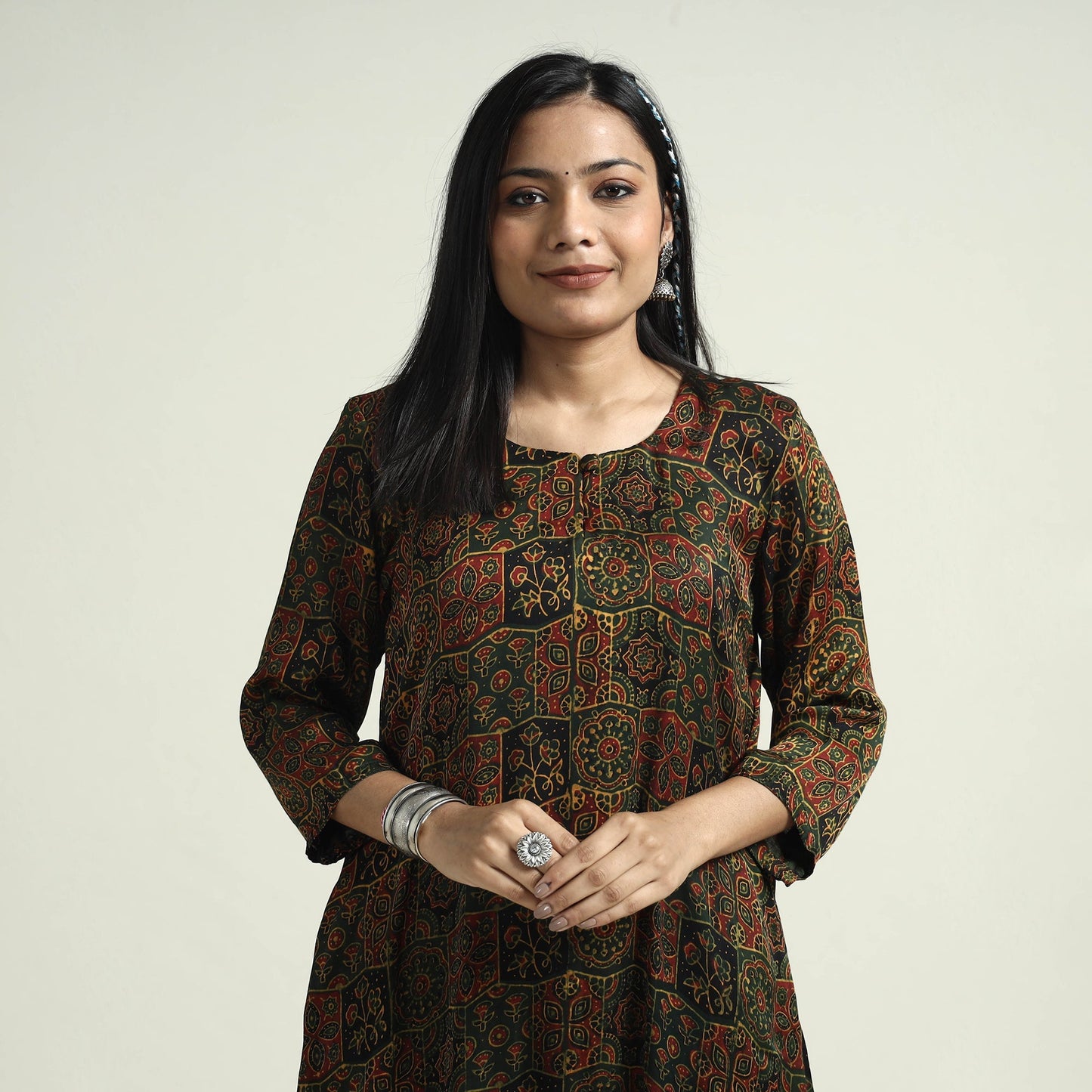 Buy Ajrakh Block Printed Modal Silk Kurta with Palazzo Set Online at iTokri.com