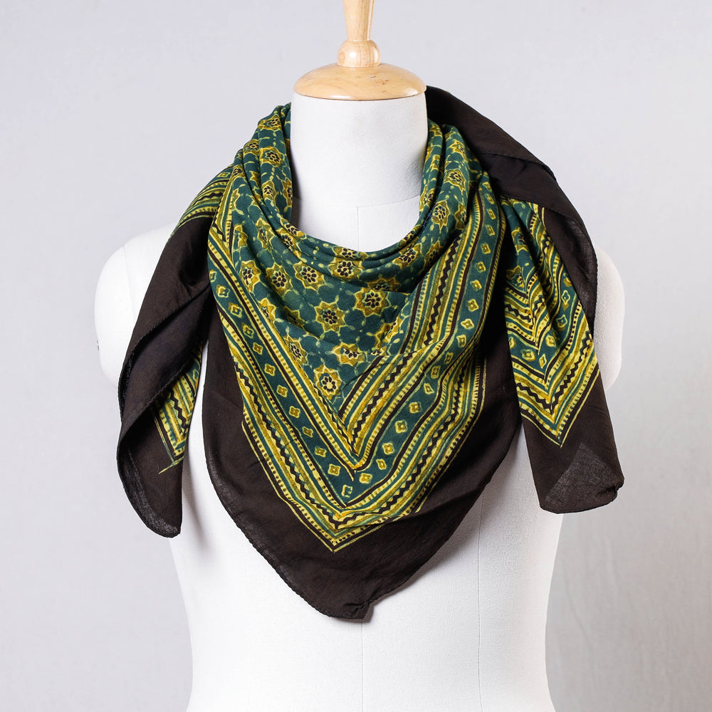 Green Ajrakh Block Printing Cotton Scarf from Kutch