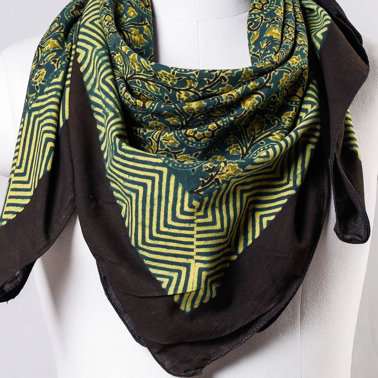 Green Ajrakh Block Printing Cotton Scarf from Kutch