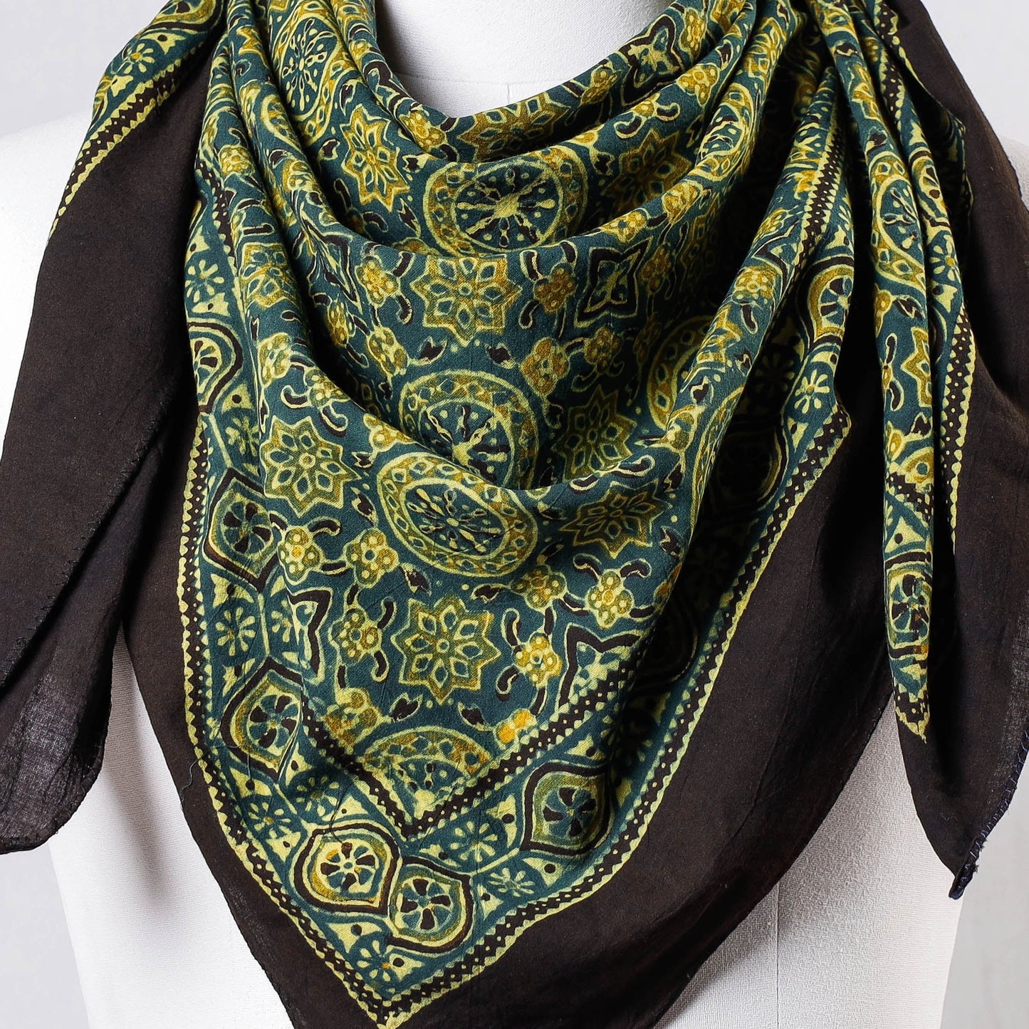Green Ajrakh Block Printing Cotton Scarf from Kutch