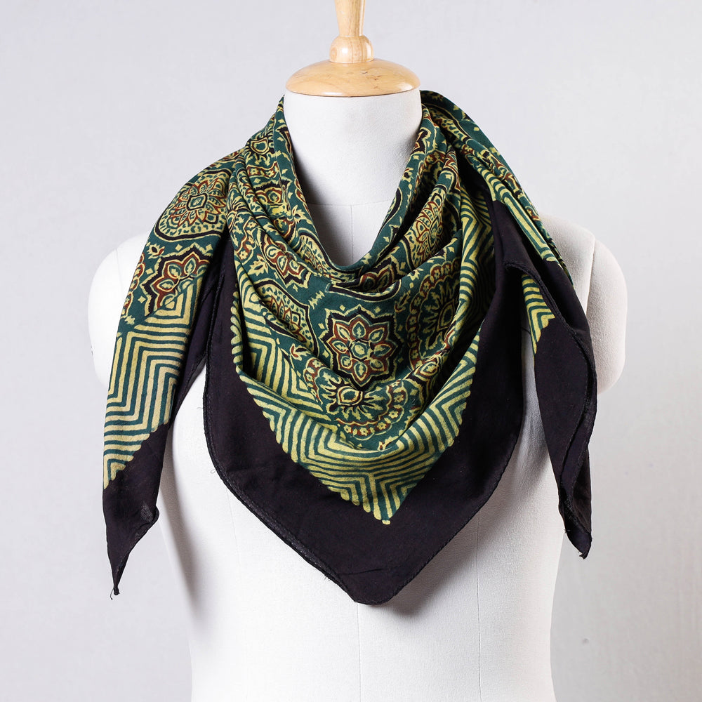 Green Ajrakh Block Printing Cotton Scarf from Kutch
