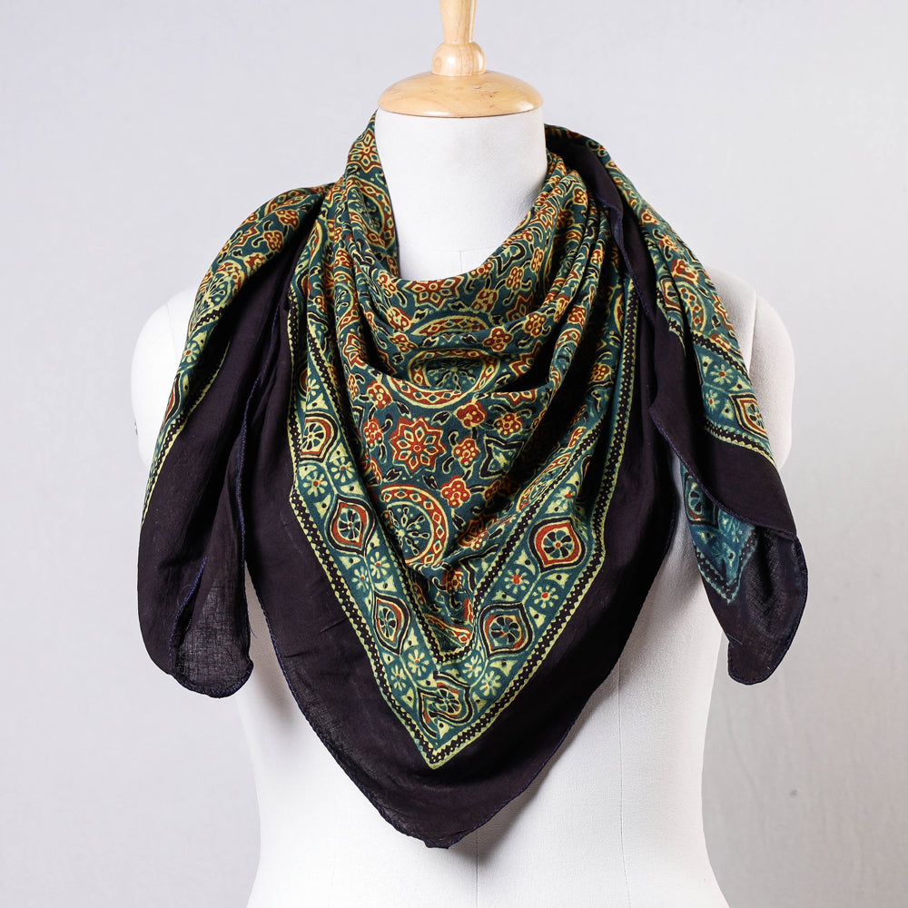 Green Ajrakh Block Printing Cotton Scarf from Kutch