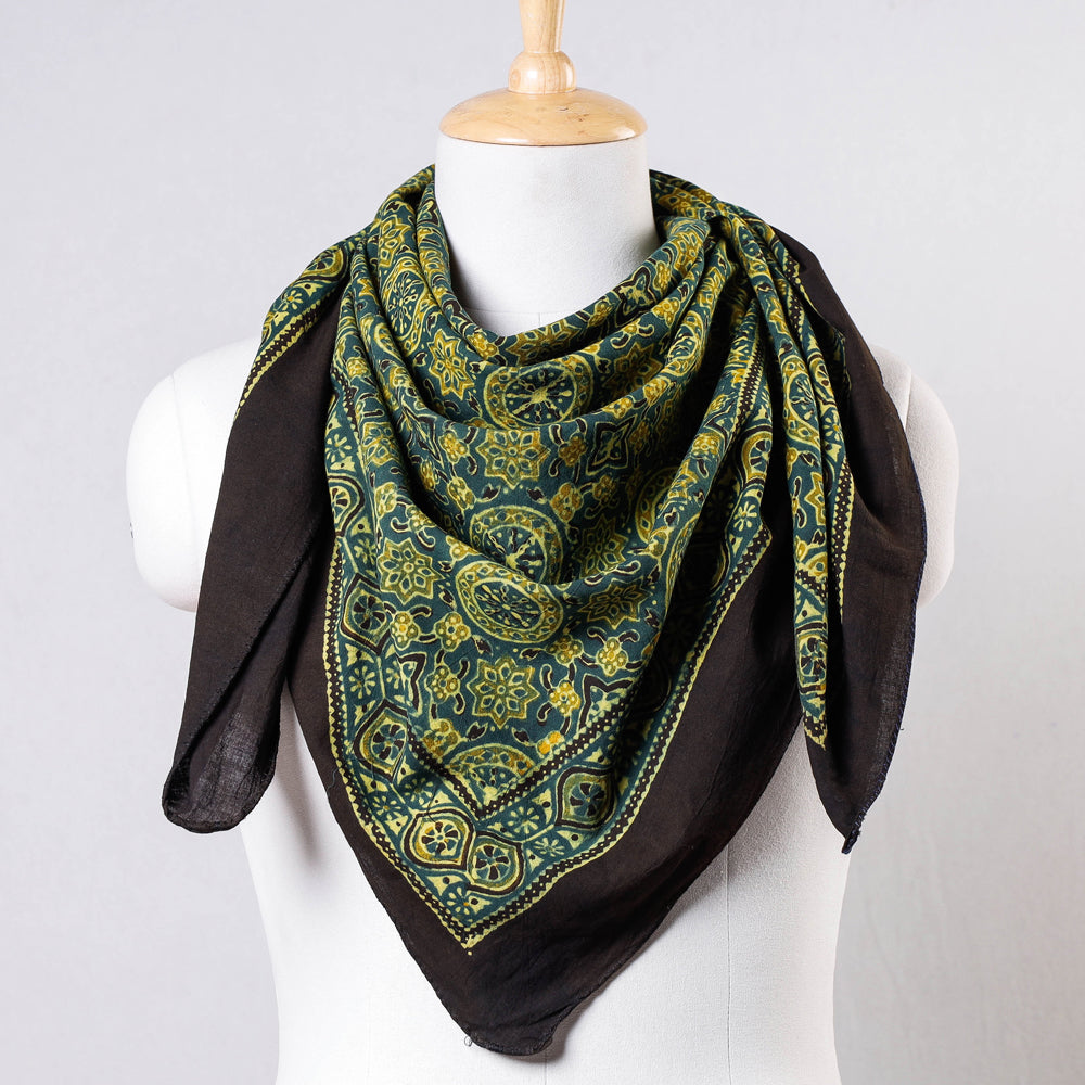 Green Ajrakh Block Printing Cotton Scarf from Kutch
