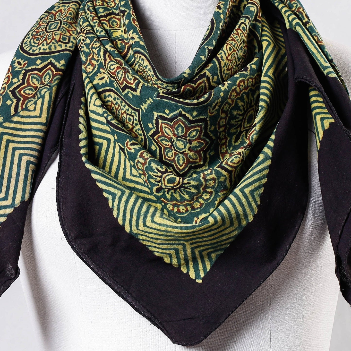 Green Ajrakh Block Printing Cotton Scarf from Kutch