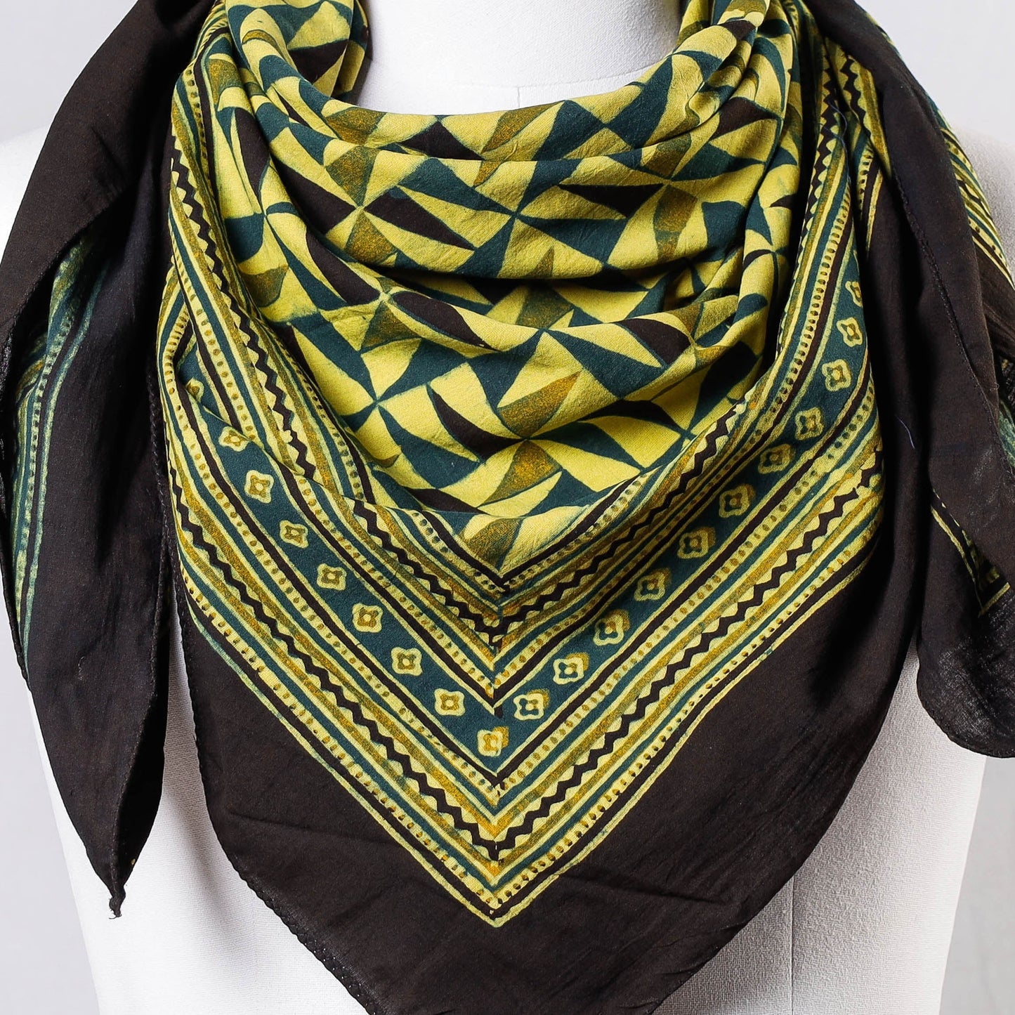 Green Ajrakh Block Printing Cotton Scarf from Kutch