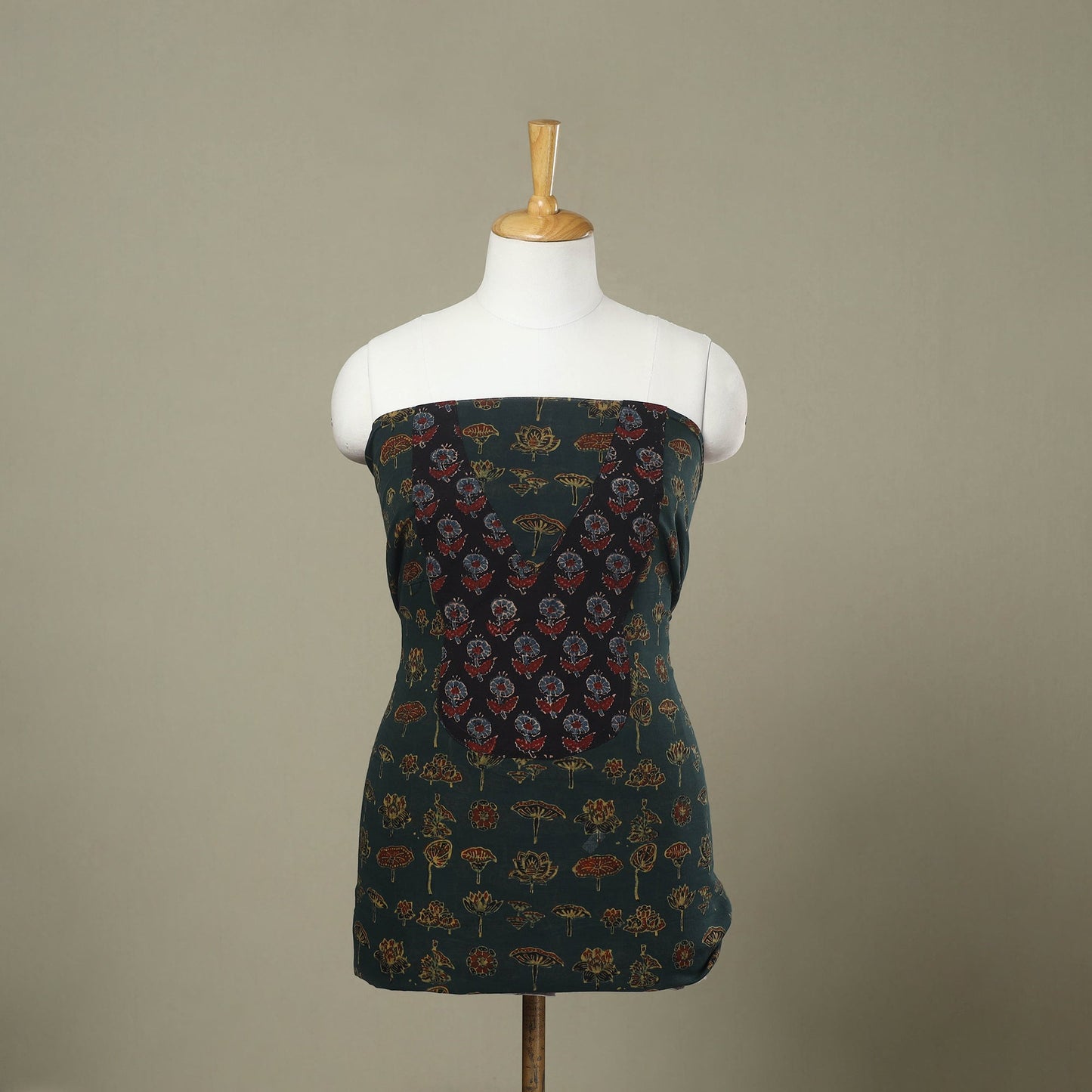 Buy Green Ajrakh Print Patchwork Cotton Kurta Material